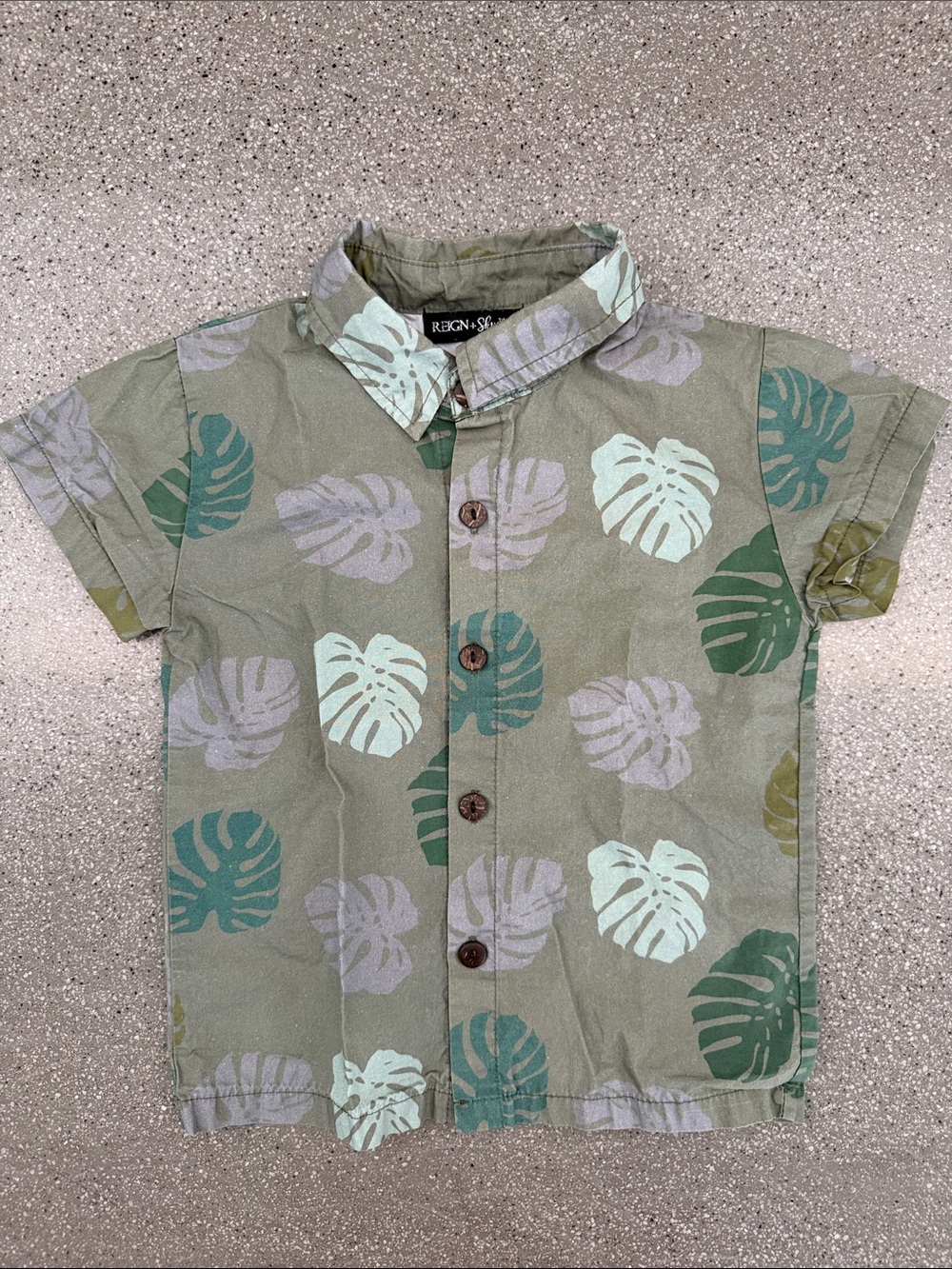 Boys' Olive Green Tropical Leaf Short-Sleeve Button-Down Shirt
